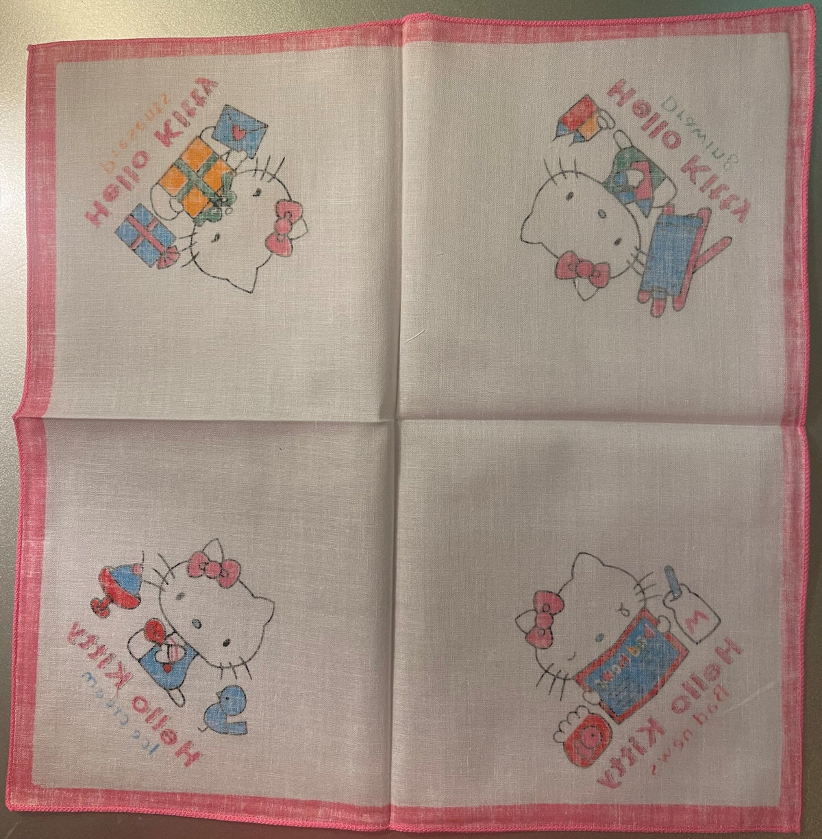 Vintage 1980s Hello Kitty Cotton Napkin Set ๐ Pink Blue Yellow Sanrio NOS