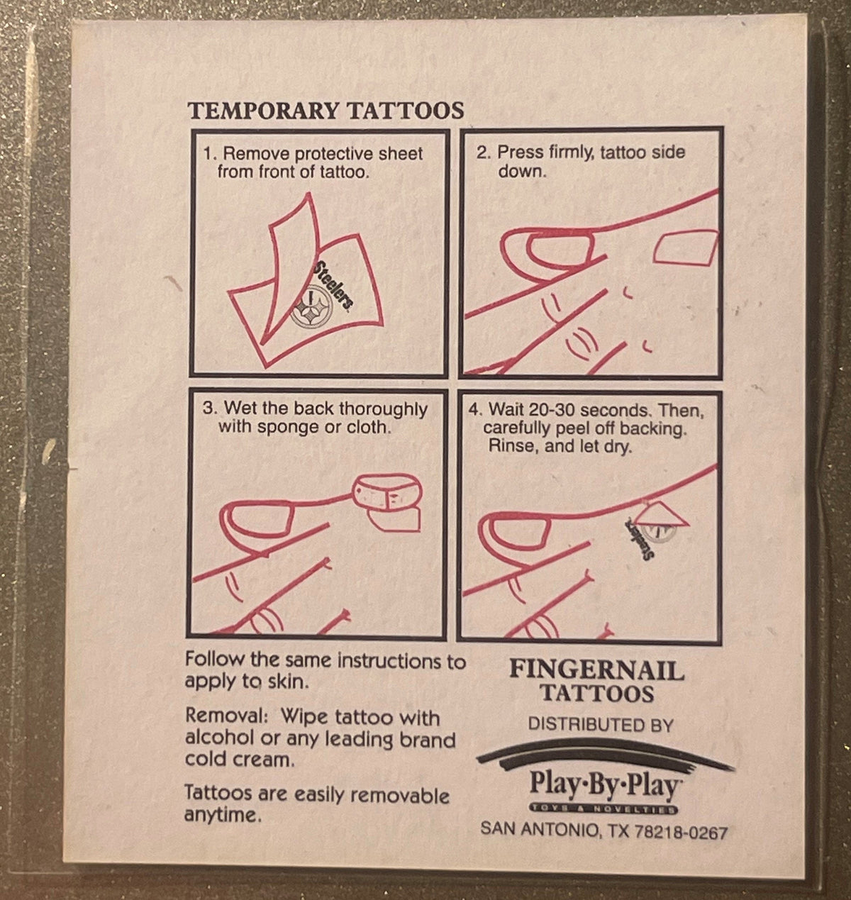 Vintage 1997 NFL Fingernail Tattoos Denver Broncos - Play By Play San Antonio TX Card ā¾