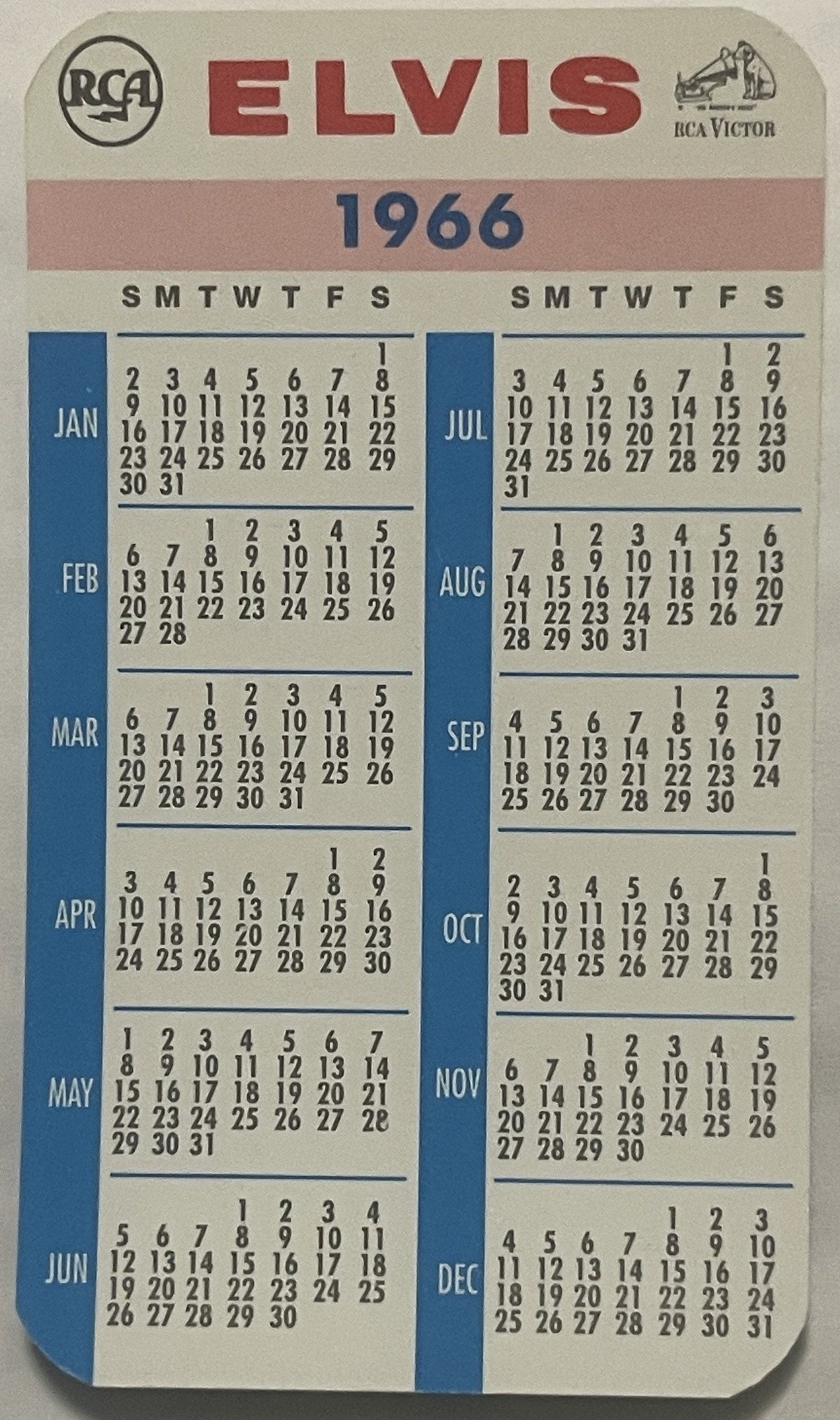 Vintage 1966 Elvis Presley RCA Victor Pocket Calendar šø NOS Wallet Card