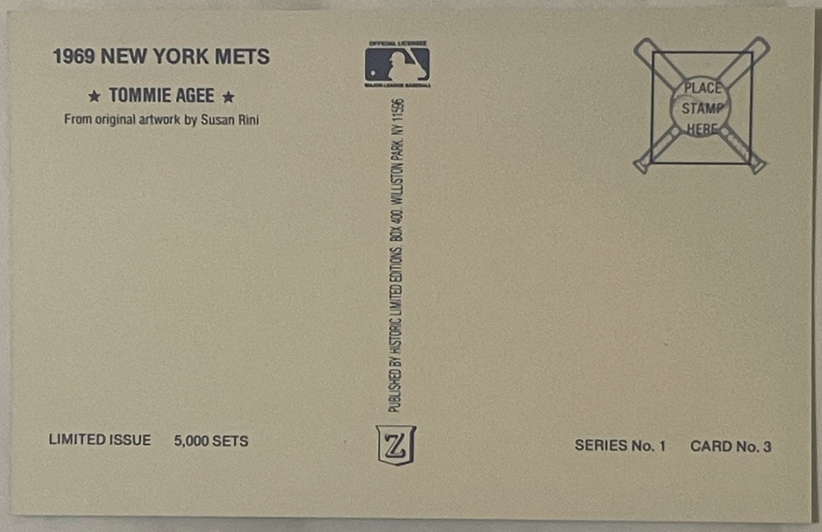 Vintage 1980s Tommie Agee NY Mets Postcard 1969 World Series