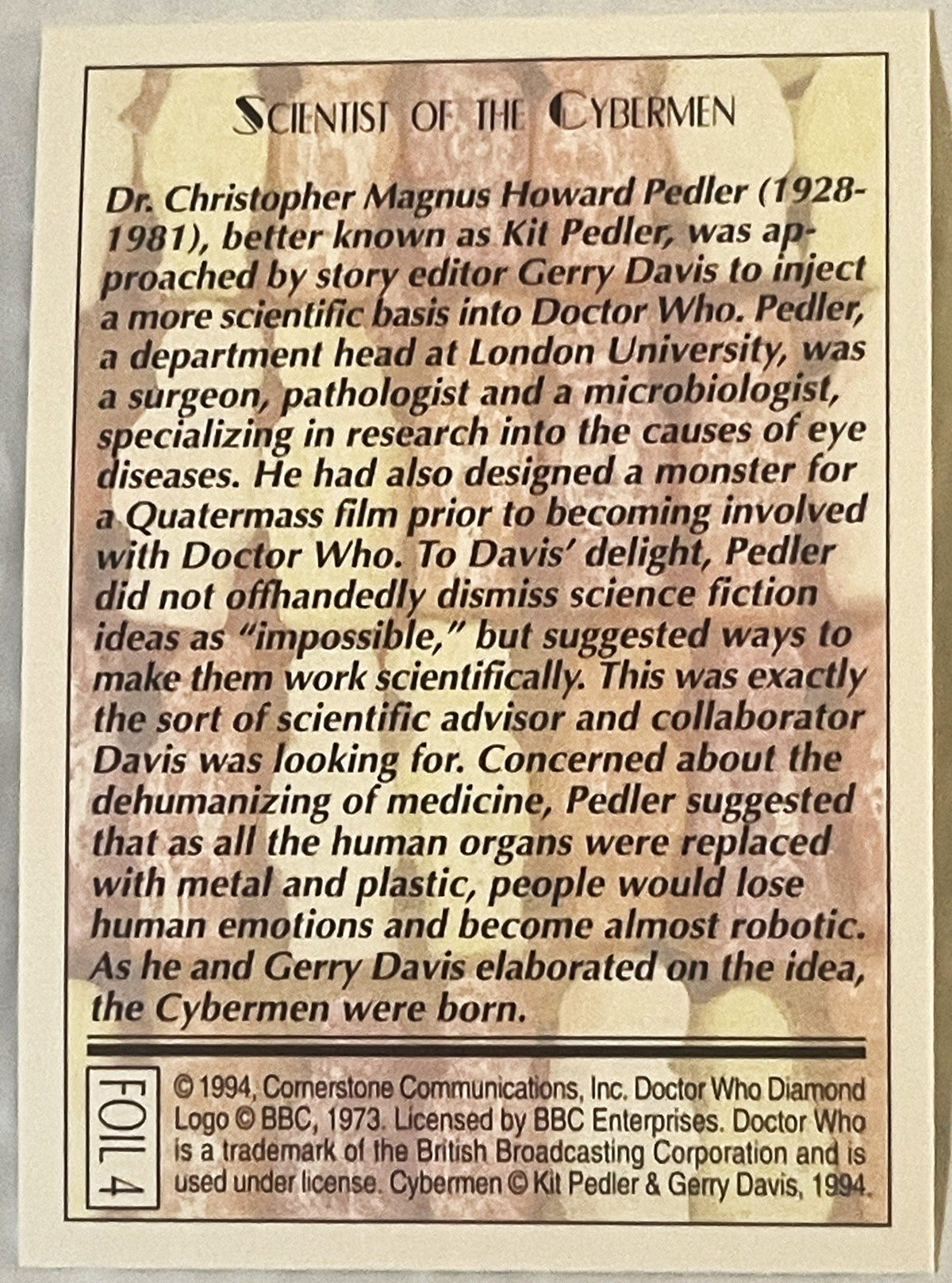 Vintage 1994 Doctor Who Cybermen Foil Trading Card — Card 4 of 6 🤖