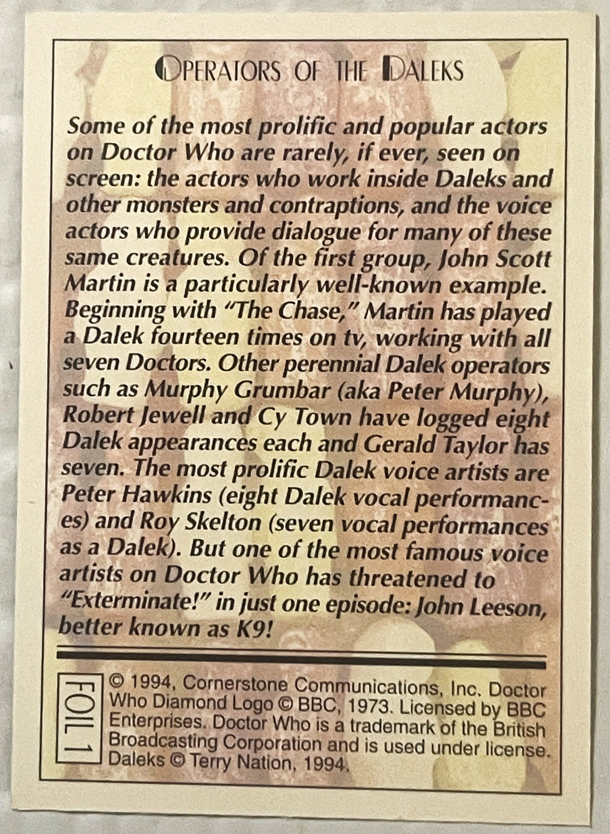 Vintage 1994 Doctor Who Daleks Foil Trading Cards — Cards 1–3 of 6 🛸