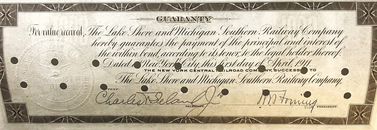 Antique 1911 Cleveland Short Line Railway First Mortgage Gold Bond 1000 Steam Locomotive Vignette π