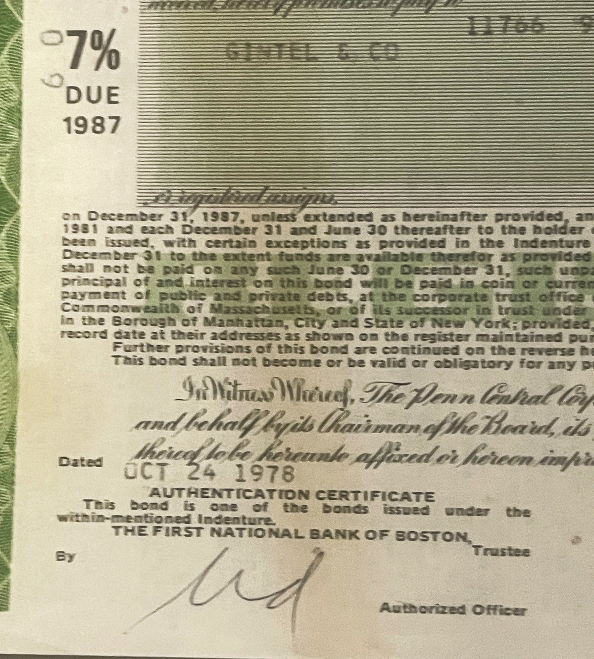 Vintage 1970s Penn Central Railroad Mortgage Bond: Historic Americana š
