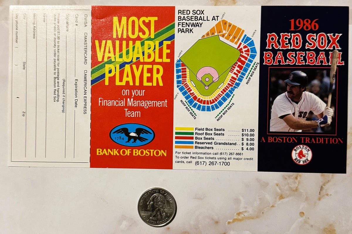 Vintage 1986 Wade Boggs Boston Red Sox Schedule Ticket Order Form Bank of Boston ⚾