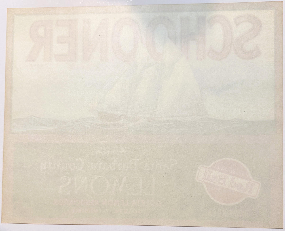 Antique 1930s Schooner Brand Lemons Crate Label — Goleta Lemon Association, Santa Barbara County CA