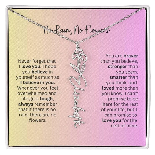 No Rain - No Flowers I Birth Necklace I Name Necklace I Pink