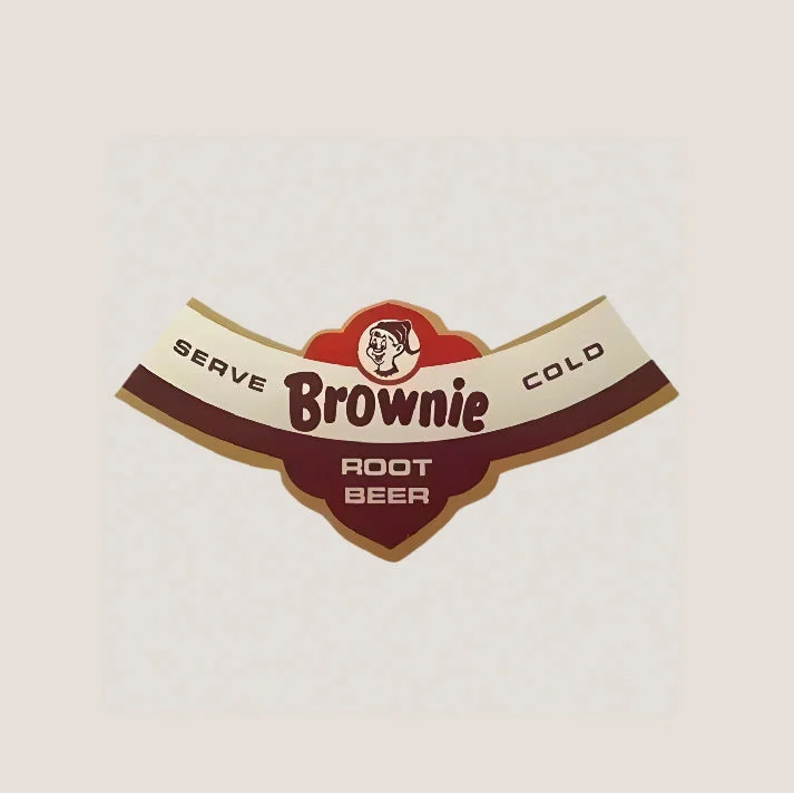 Vintage Brownie Root Beer πΊ Neck Label NOS Atlas Bottling Detroit Michigan 1950s Elf Mascot Soda Ephemera