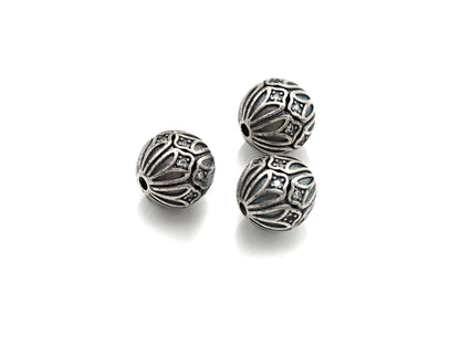 Antique Silver CZ Pave round ball, CZ Pave Spacer Beads in oxidized silver,10mm, sku#X133