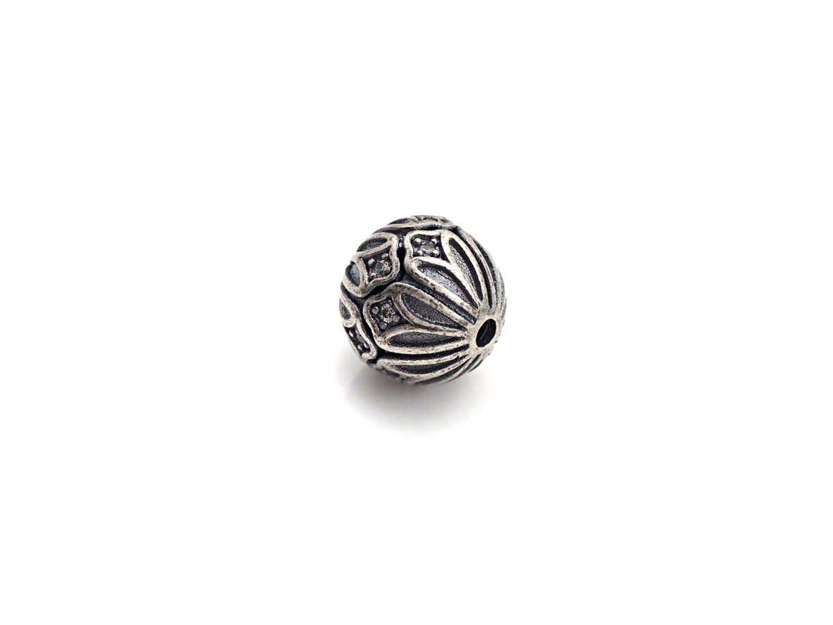 Antique Silver CZ Pave round ball, CZ Pave Spacer Beads in oxidized silver,10mm, sku#X133