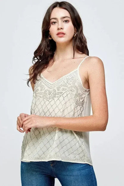 Beaded Spaghetti Strap Camisole - Embellished Cami Top for Women | Femstylo