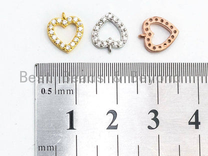 CZ Micro Pave Heart Pendant/Charm, Cubic Zirconia Pave Heart Shape Charm, Fashion Jewelry Findings, Gold/Silver/Rose Gold 9x10mm, sku#B73
