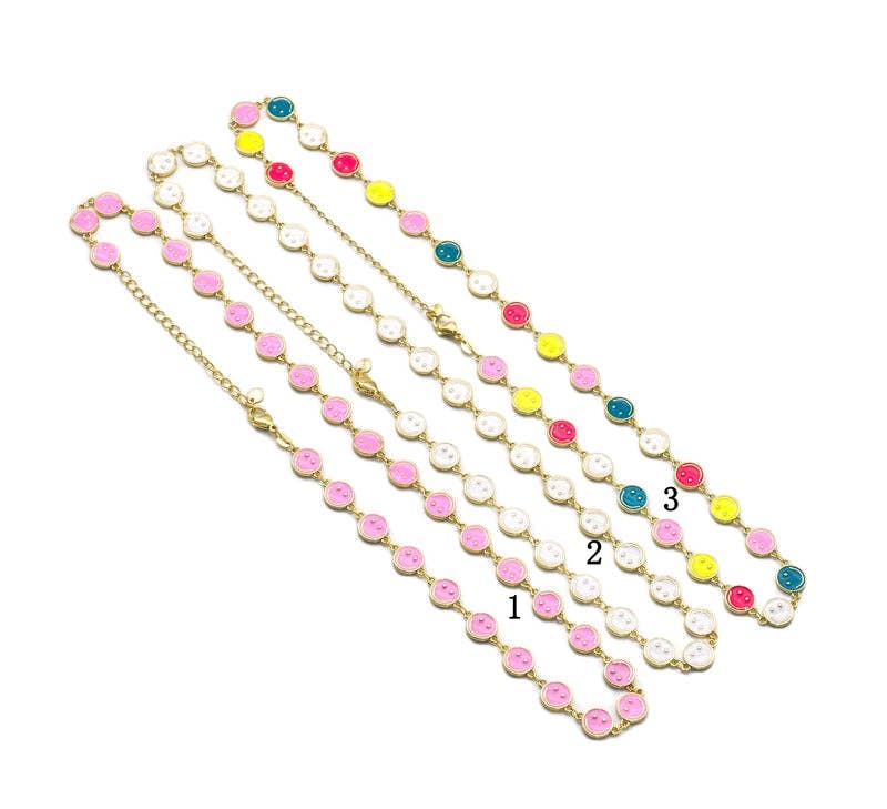 Enamel Cute Smiley Face Necklace, Sku#JL151