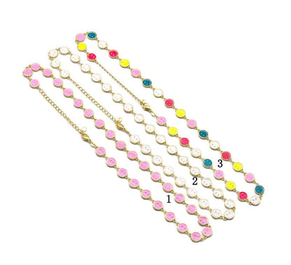 Enamel Cute Smiley Face Necklace, Sku#JL151