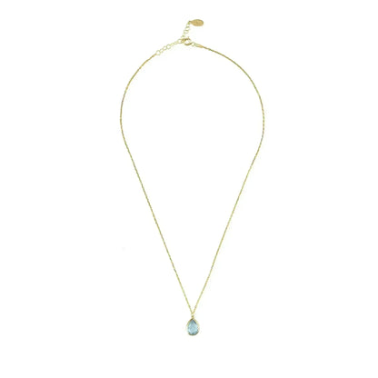 Pisa Mini Teardrop Necklace Gold Blue Topaz
