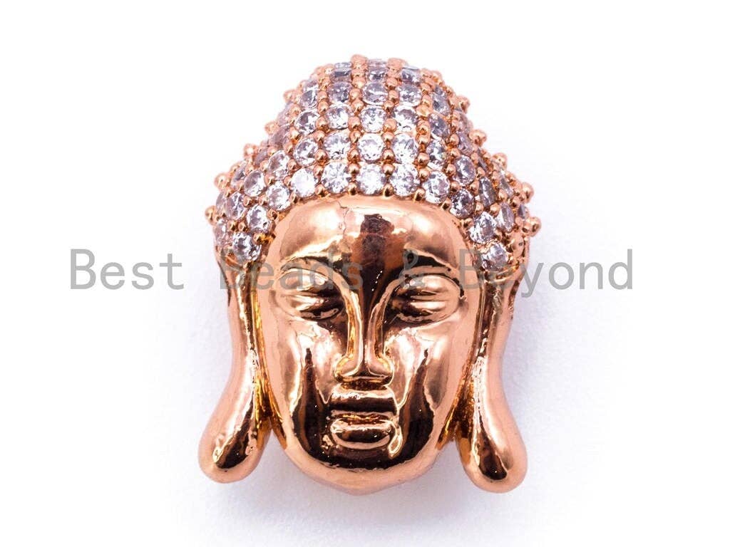 CZ Micro Pave Buddha Head Beads, Cubic Zirconia Pave Charm, Buddha Head Space Beads, 18x14mm, sku#C49