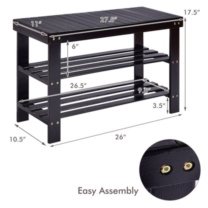 3 Tier Bamboo Bench Storage Shoe Shelf-Natural