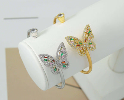 CZ Gold Silver Butterfly Cuff Bracelet, Sku#B205
