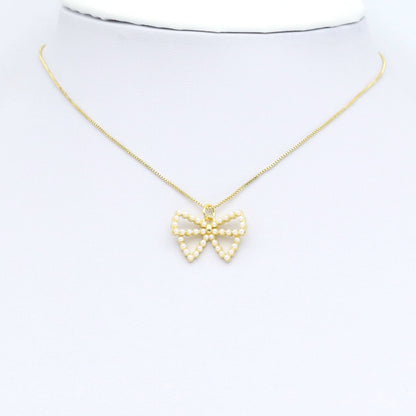 White Pearl Gold Bowknot Charm Pendant, bow charm, Sku#LK955