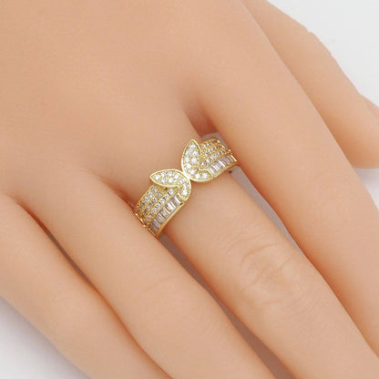 Gold CLear CZ Butterfly Thick Band Adjustable Ring, Sku#LD431