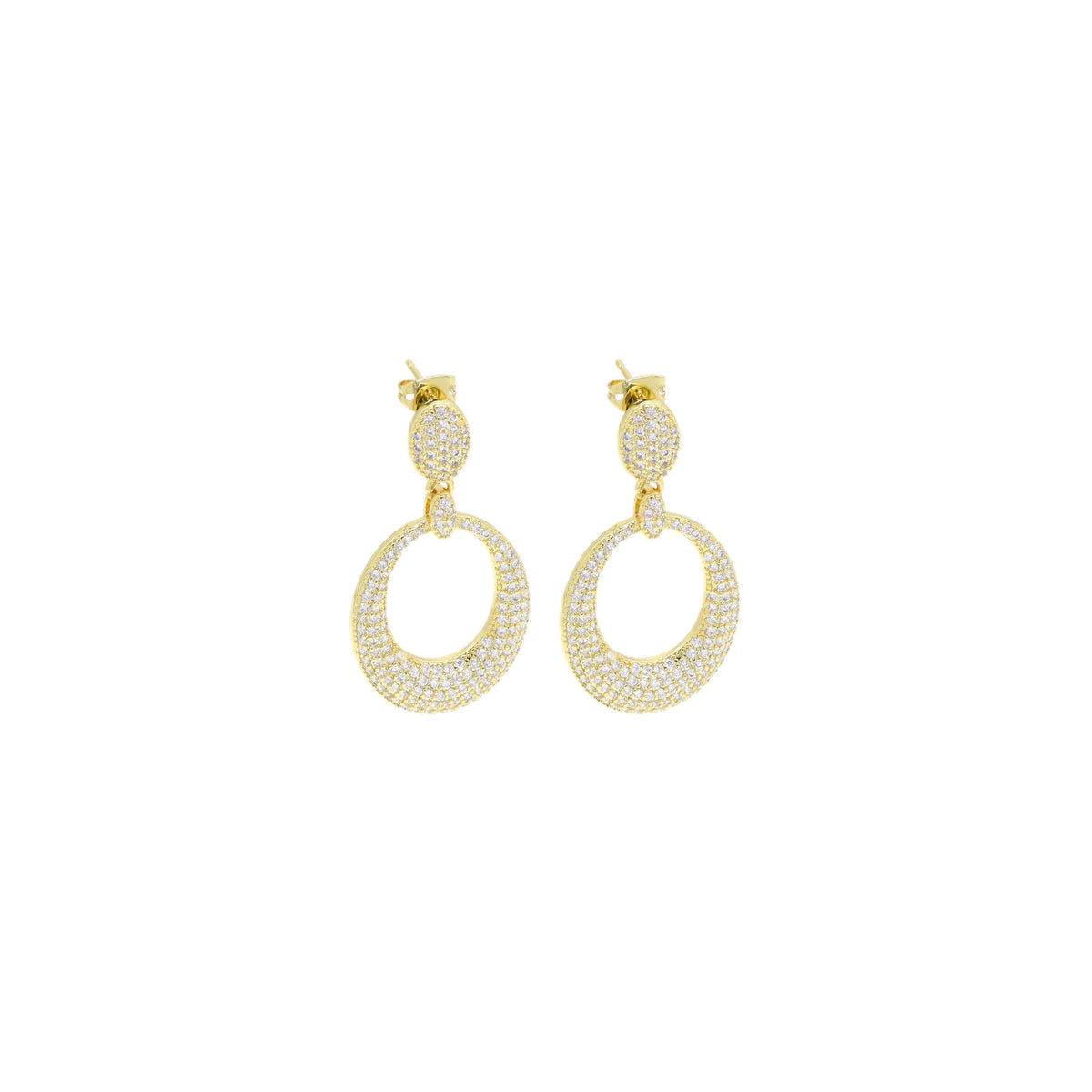 Fully CZ Pave Gold Oval go-go Dangle Earrings, Sku#LD520