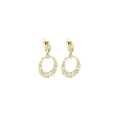 Fully CZ Pave Gold Oval go-go Dangle Earrings, Sku#LD520