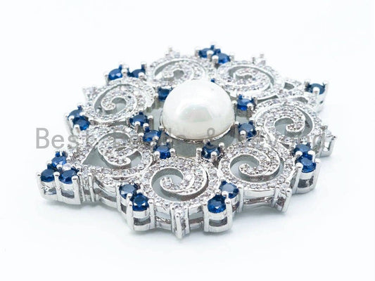 CZ Micro Pave Flower pendant with pearl, sku#L148