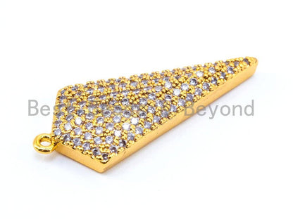 CZ Micro Pave Triangle Pendant, 11x35mm, 12x30mm, Gold/Rose Gold/Silver/Black Pave Pendant Charm, sku#B36