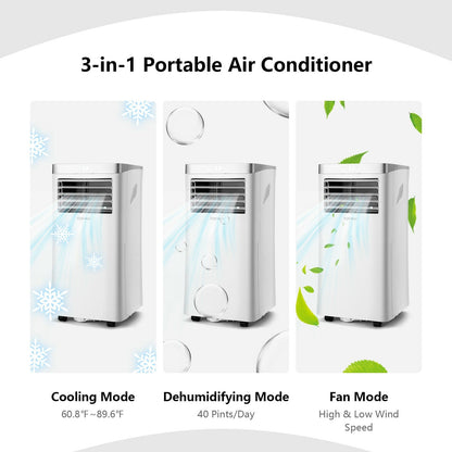8000 BTU 3-in-1 Portable Air Conditioner with Remote Control-White