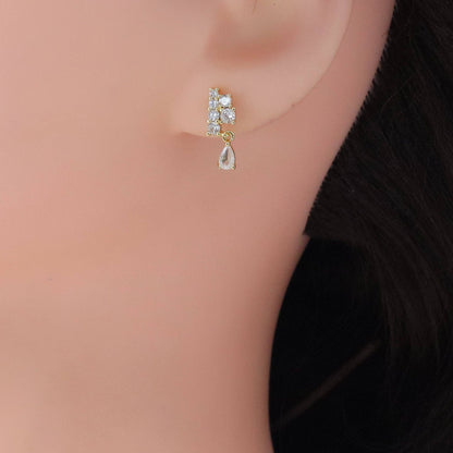 Gold Clear CZ Teardrop Stud Earrings, Sku#A285