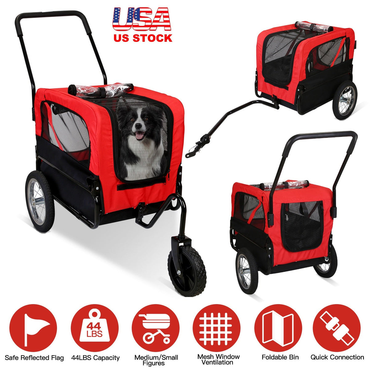 2-in-1 Pet Bike Trailer and Stroller for Small to Medium Pets