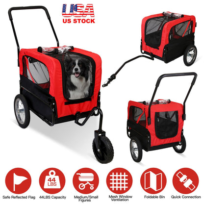 2-in-1 Pet Bike Trailer and Stroller for Small to Medium Pets