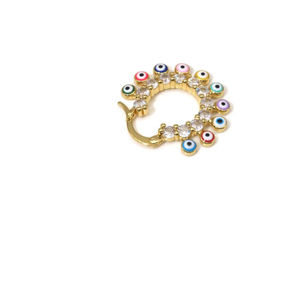 CZ Evil Eye Enamel Round Ring Hoop Earrings, Sku#LD383
