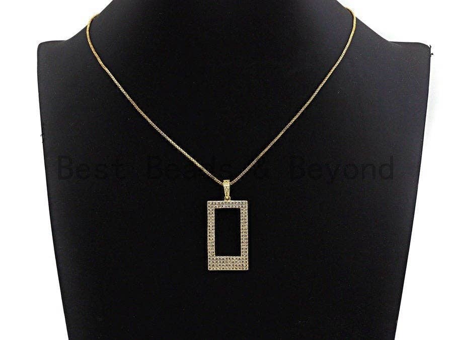 Clear CZ Micro Pave Hollow out Rectagular Shape Pendant, Gold/Rose Gold/Silver/Gunmetal Geometric Frame shape pendant, 20x45mm, sku#X58