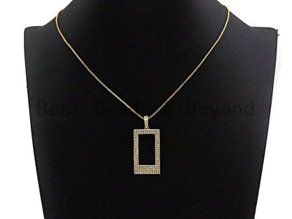 Clear CZ Micro Pave Hollow out Rectagular Shape Pendant, Gold/Rose Gold/Silver/Gunmetal Geometric Frame shape pendant, 20x45mm, sku#X58