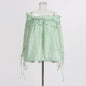 Retro Off-the-Shoulder Strap Bell-Sleeve Solid Color Chiffon Top
