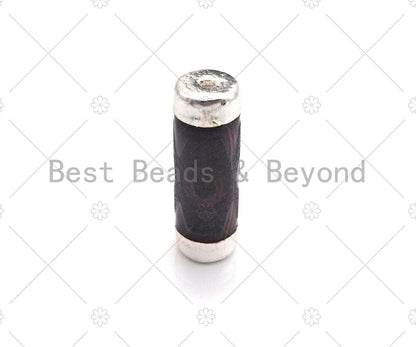 Large Natural Tibetan Agate Barrel Shape Spacer Beads, Silve