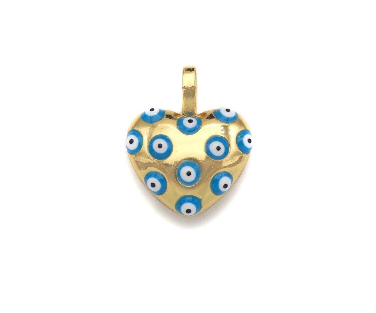 Gold Enamel Evil Eye On Heart Charm, Sku#L497