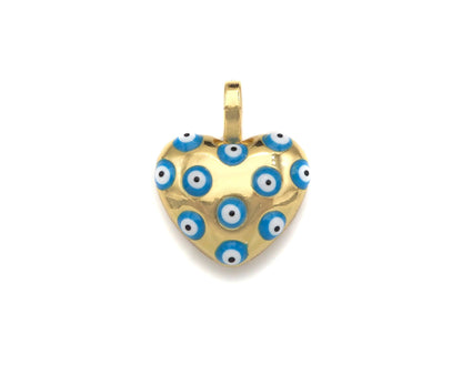 Gold Enamel Evil Eye On Heart Charm, Sku#L497