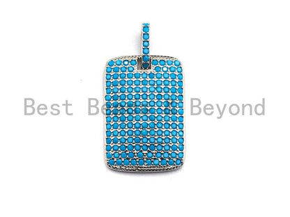 Turquoise CZ Micro Pave Rectangle Tag Pendant/Charm, Cubic Zirconia Pendant, Pave Dog Tag, 18x27mm, sku#X51