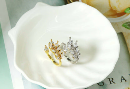 CZ Pave Leaf Ring,Sku#X289