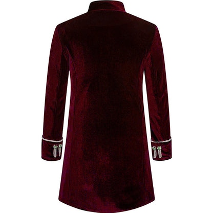 Mens Solid-Color Steampunk Velvet Uniform Stand-Up Collar Coat