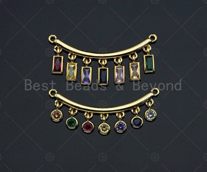 Rainbow CZ Round Rectangle Dangle Connector, CZ Micro Pave Pendant, Necklace Pendant, 13x36mm, sku#JL02