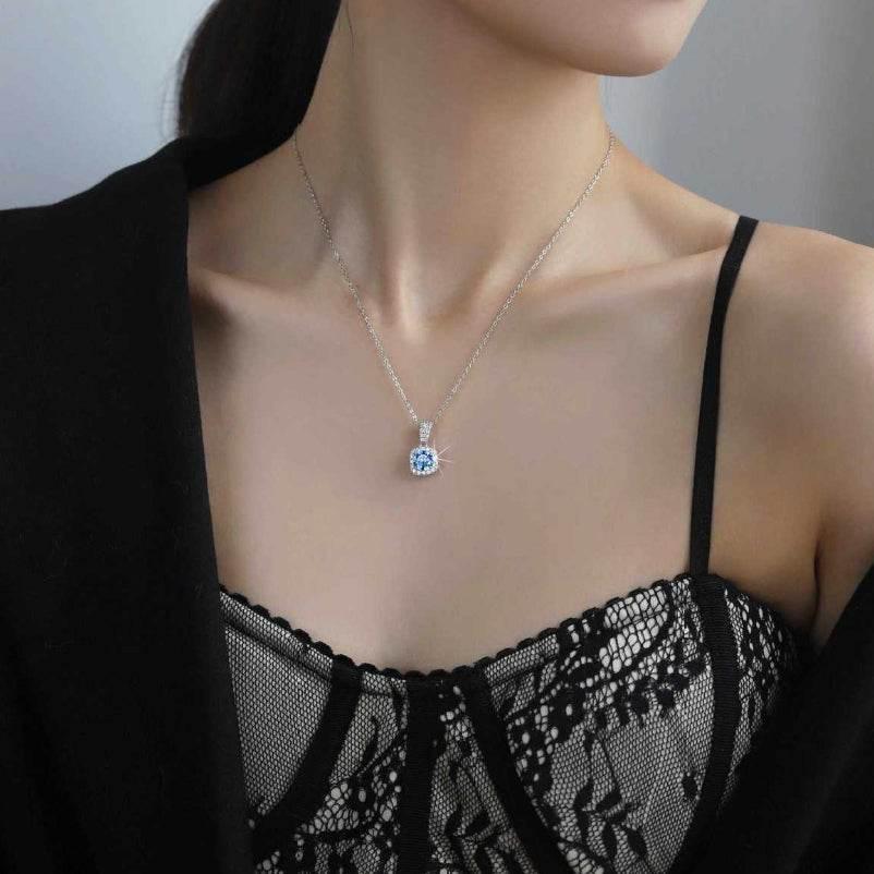S925 Colorful Moissanite Pendant Necklace with Pavé-Set Halo & Hoop, 1ct D-Grade VVS1 Moissanite in 12 Dazzling Colors with GAR Certification