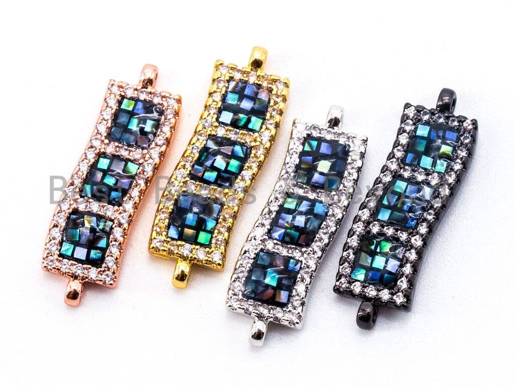 CZ Micro Pave Abalone Rectangle Connector, SKU#E329C