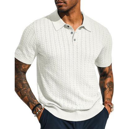 Mens Casual Knitted Shirt Summer Top With Short Sleeves