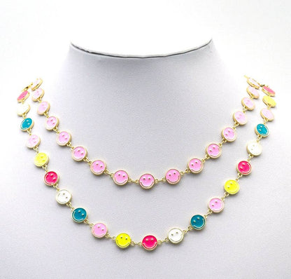 Enamel Cute Smiley Face Necklace, Sku#JL151