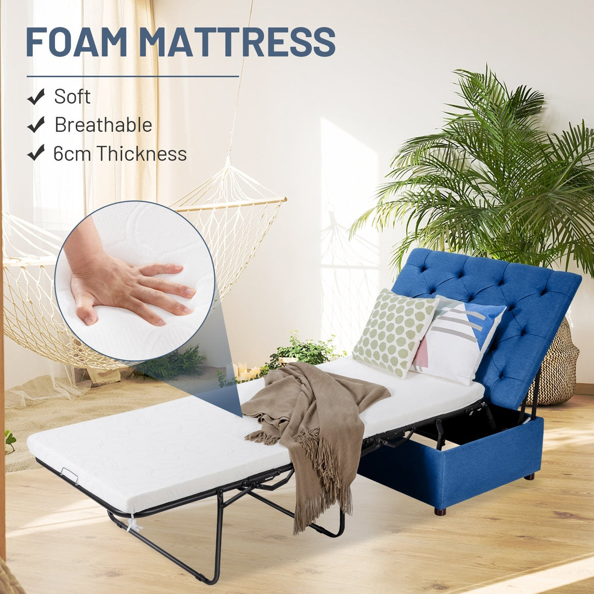 Folding Ottoman Sleeper Bed with Mattress for Guest Bed and Office Nap
