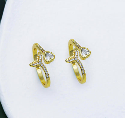 CZ  Whale Tail Heart Ring, Sku#LD300