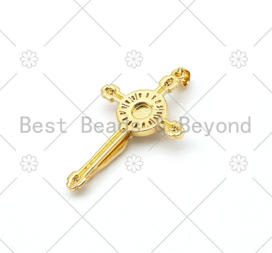 CZ Micro Pave Jesus On Cross Shape Pendant,18K Gold Filled Cross Charm, Necklace Bracelet Jesus Charm Pendant, 41x25mm,Sku#LK411